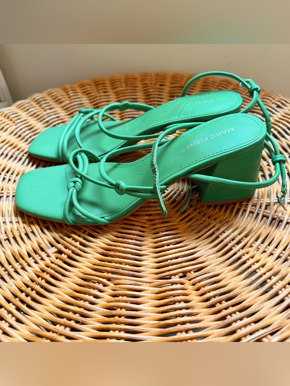 Marc Fisher Bright Green Knotted Strap Block Heel Sandals